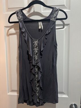 Kische Embroidered Ruffle Camisole - Gray